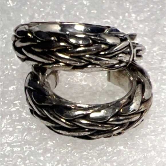 Sterling Silver Huggie Earrings Twist Rope Hoop 925 Turkey Artisan Crafted - Picture 10 of 13
